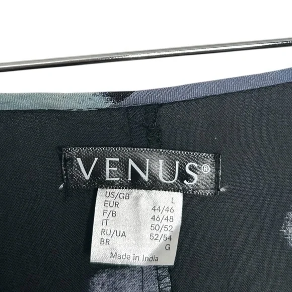 Venus Black Floral V-Neck Boho Slouchy Caftan Hi-Low Mini Dress Size Large - Picture 6 of 9